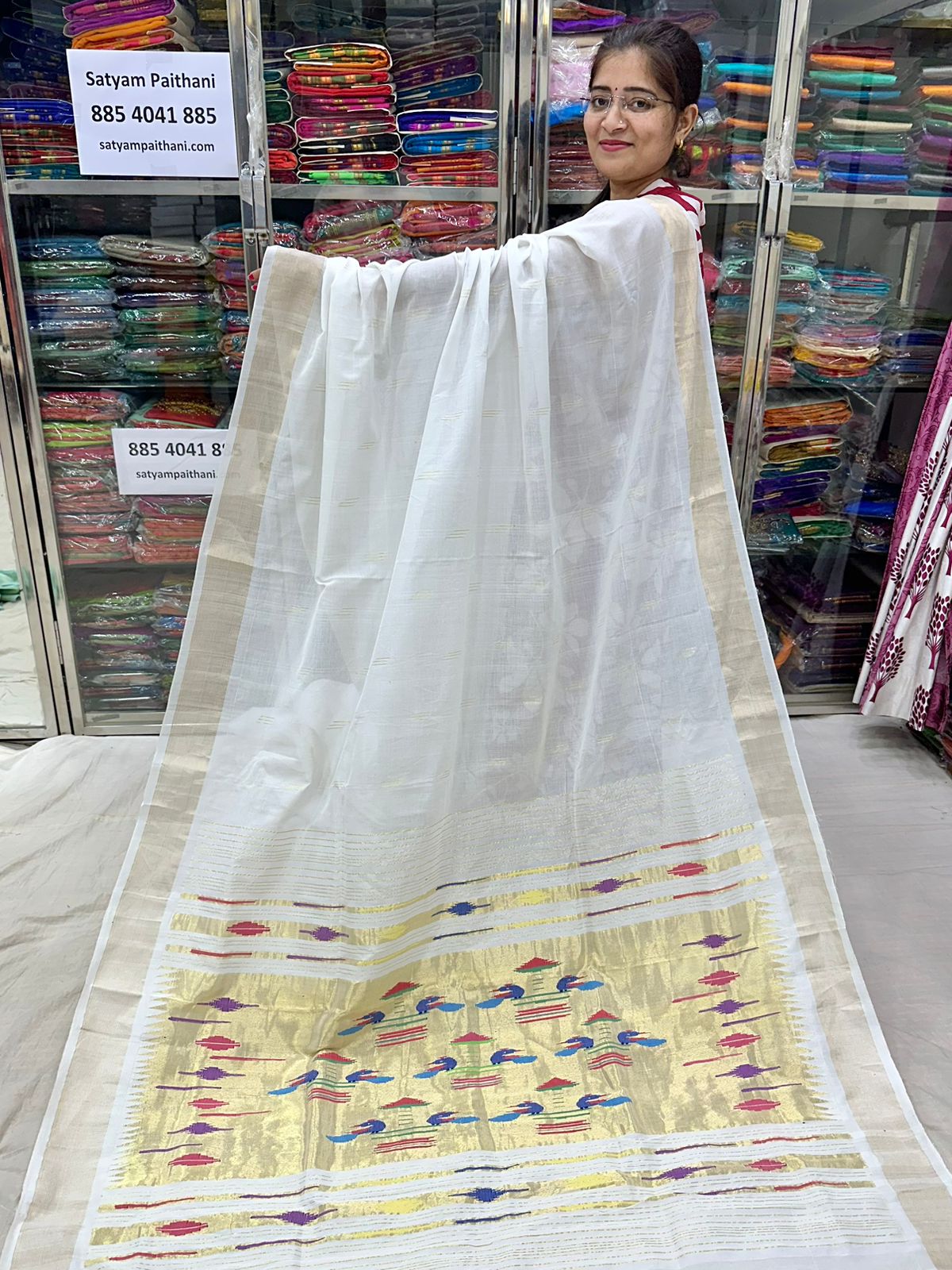 Handloom Double Pallu Cotton Paithani Saree