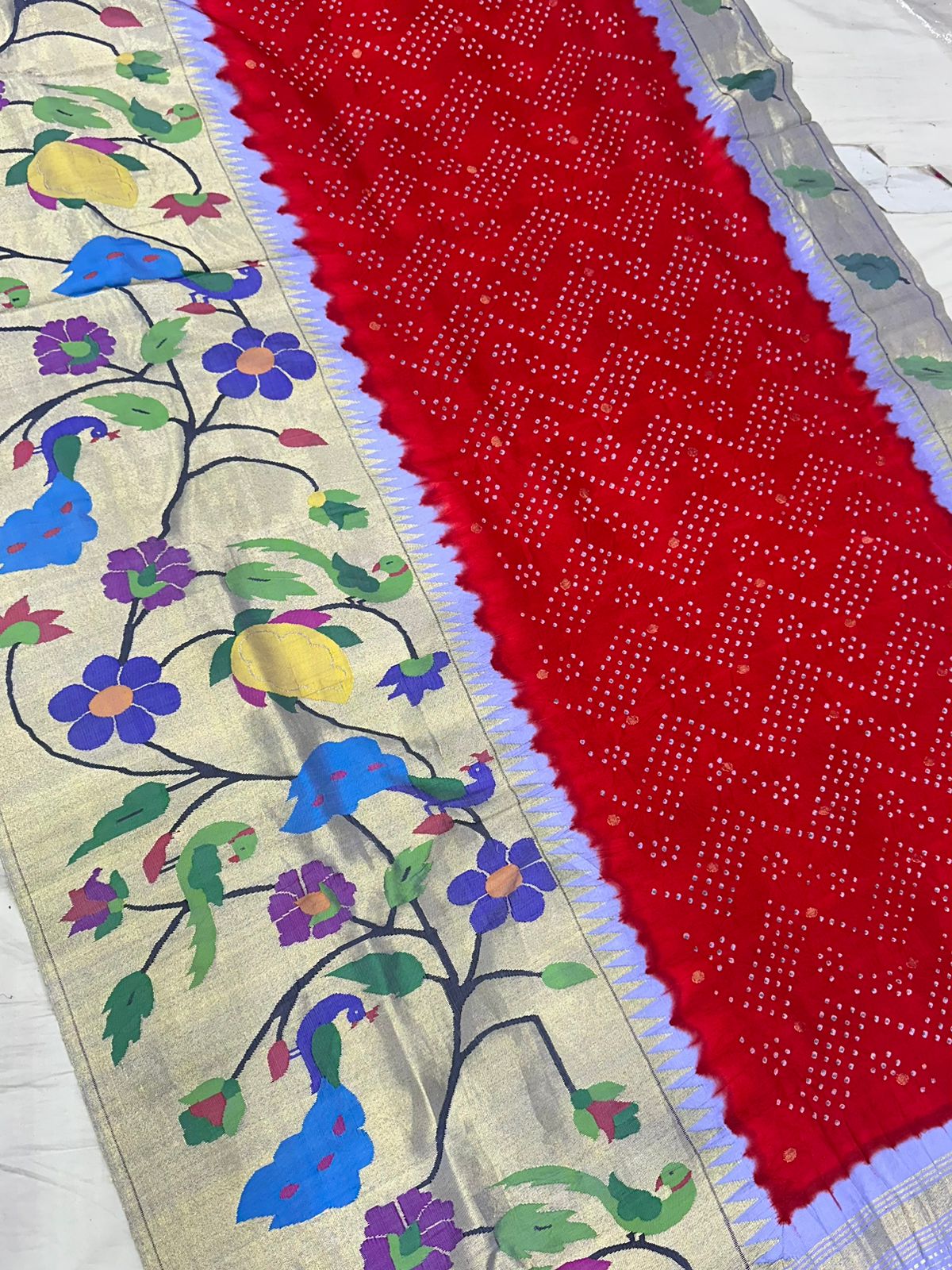 Brocket Border Bandhani Paithani Saree