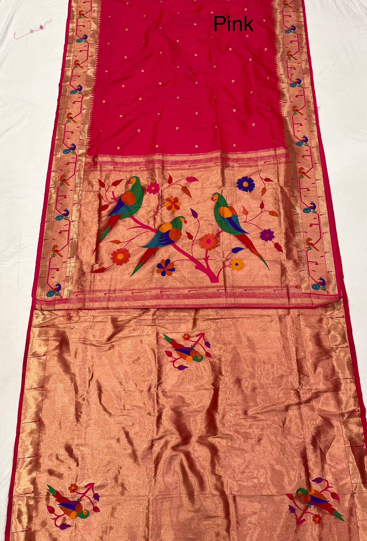 Peacock & parrot border paithani