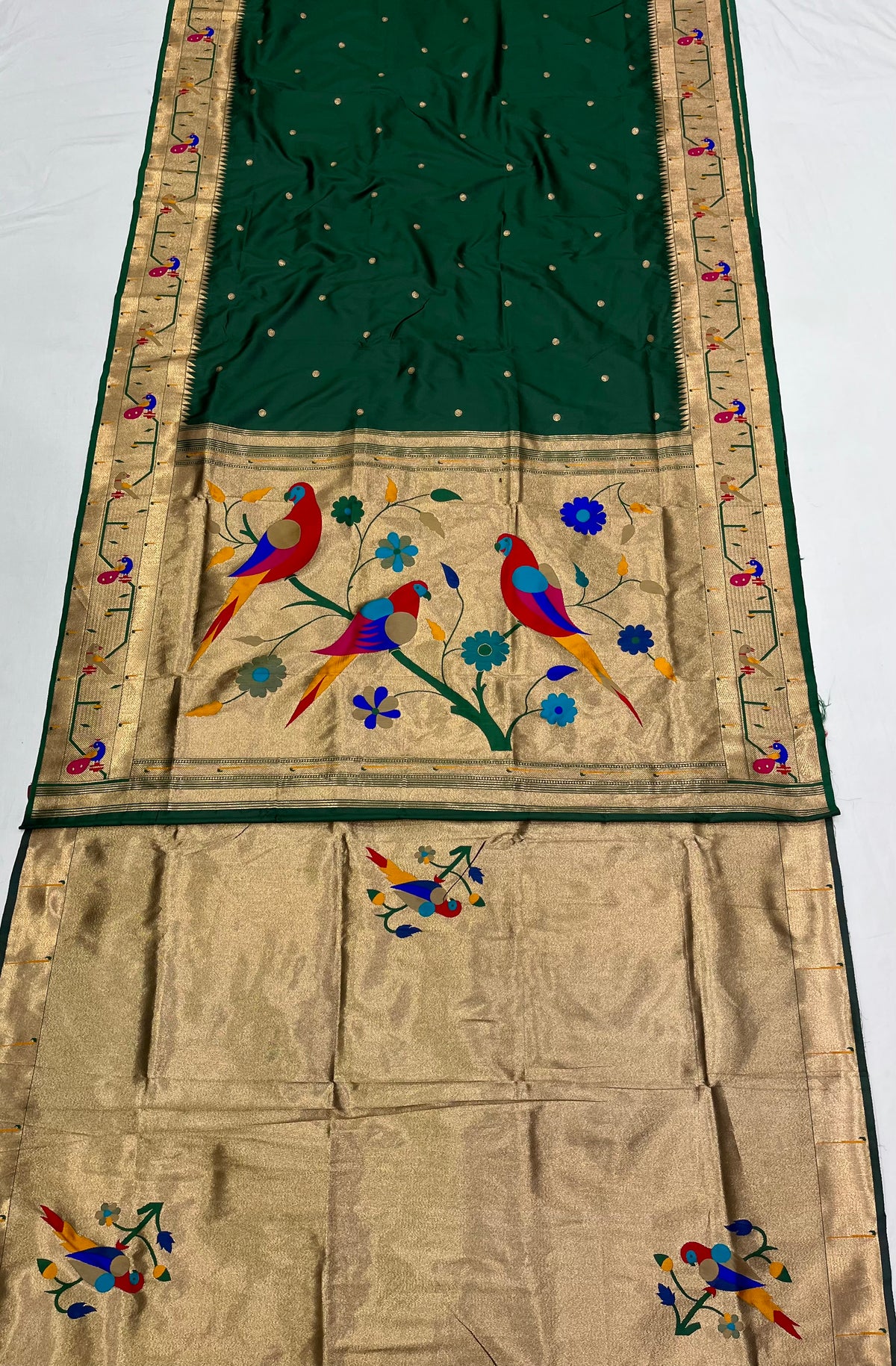 Peacock & parrot border paithani