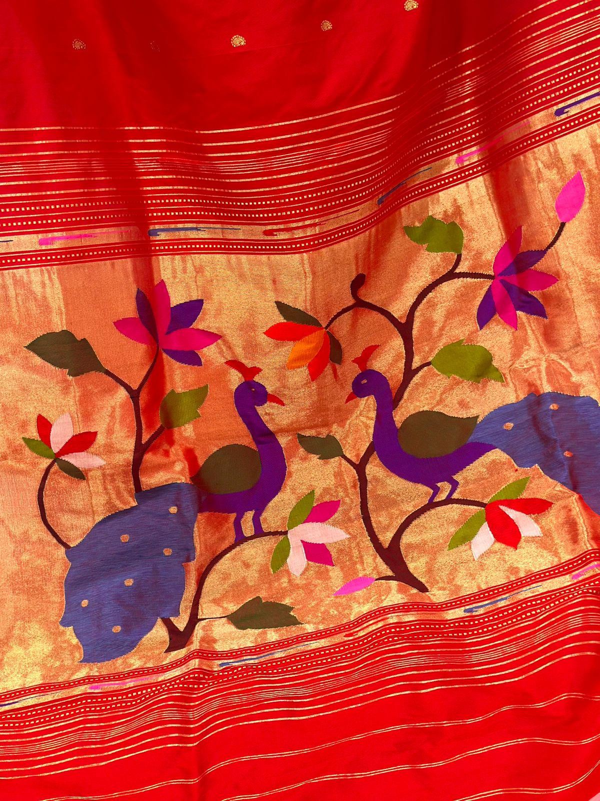 Handwoven Self Muniya Border Paithani Saree