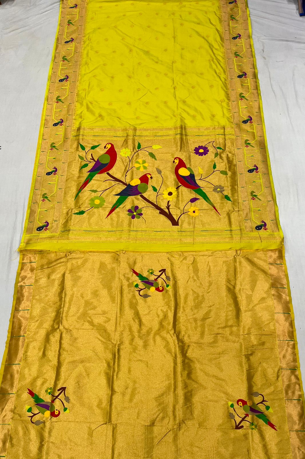 Peacock & Parrot Border Paithani