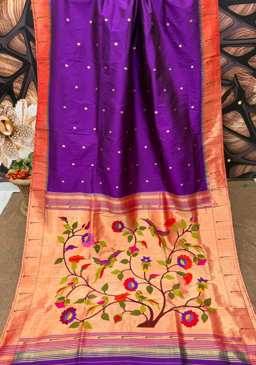 Handwoven Muniya Paithani Saree