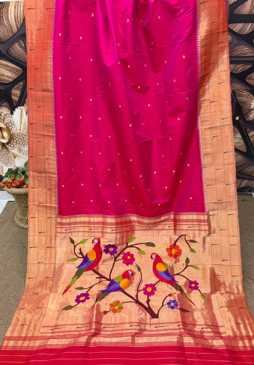 Hand Woven Pure Silk Muniya Border Paithani