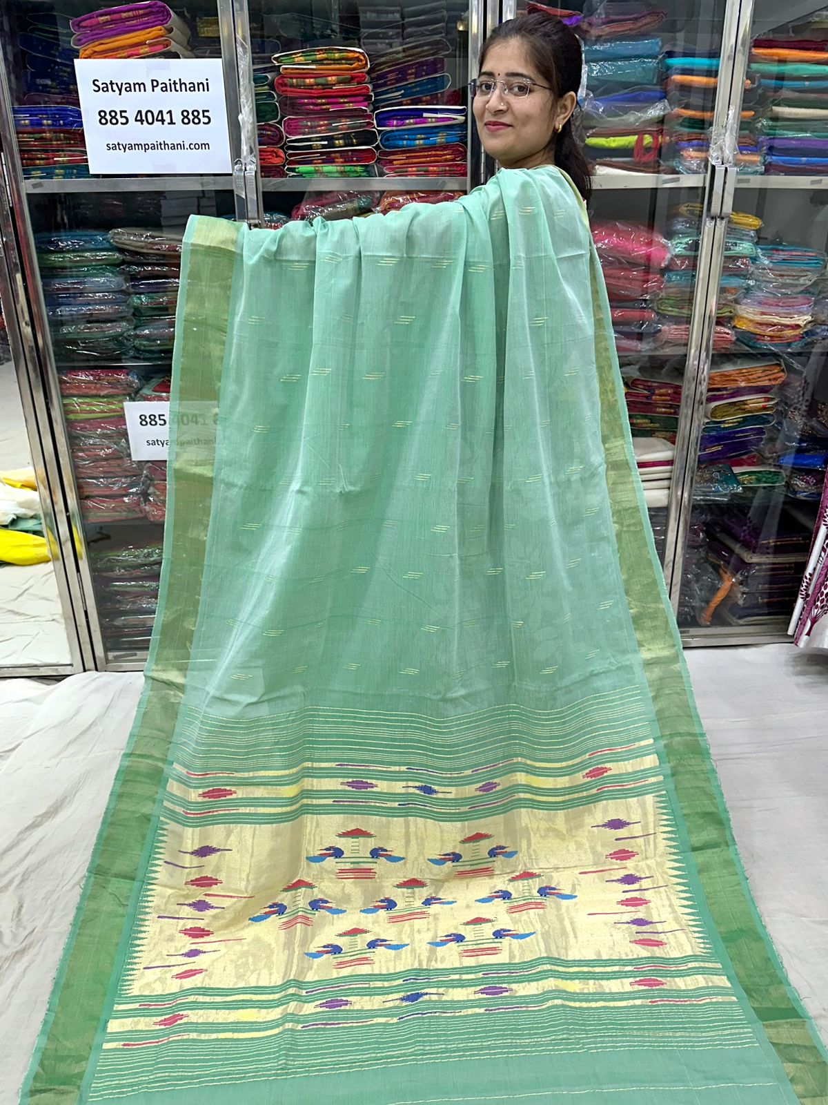Handloom Cotton Double Pallu Paithani Saree