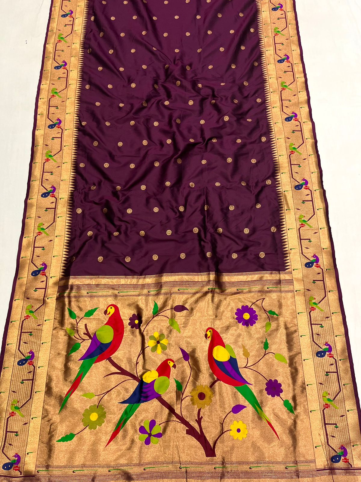 Peacock & Parrot Border Paithani