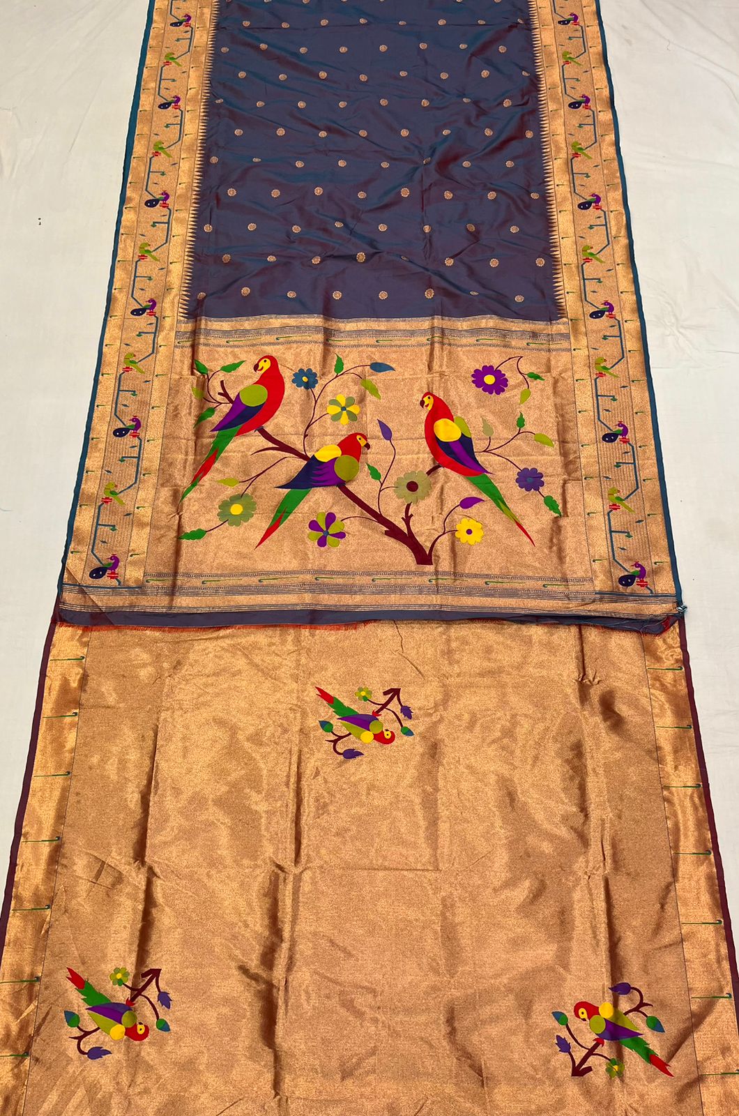 Peacock & Parrot Border Paithani