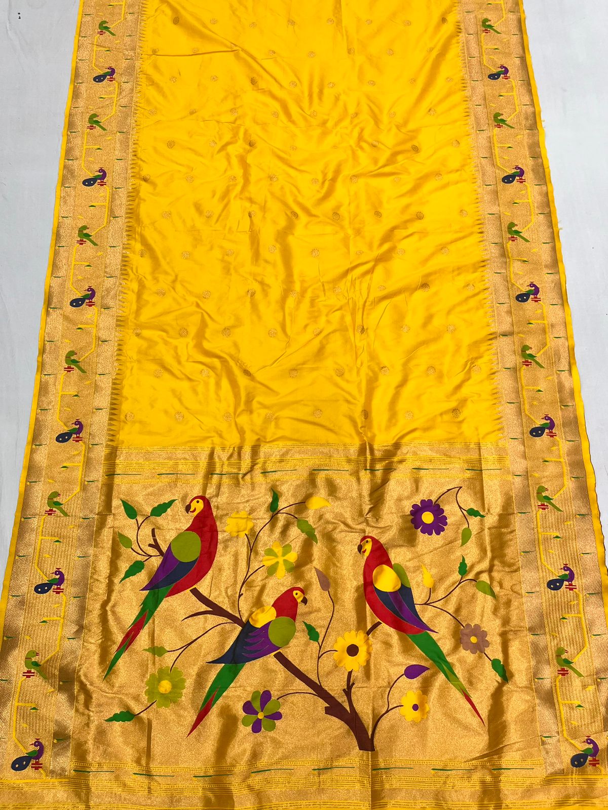 Peacock & Parrot Border Paithani