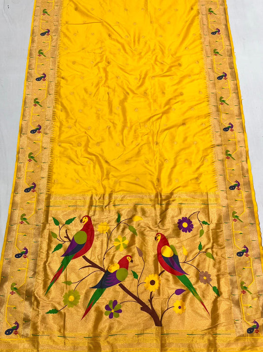 Peacock & Parrot Border Paithani
