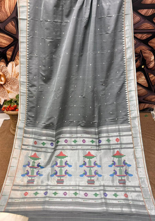 Handwoven Pure Silk Muniya Border Paithani Saree