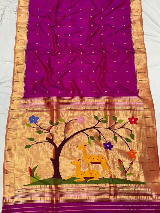 Handwoven Muniya Border Paithani Saree