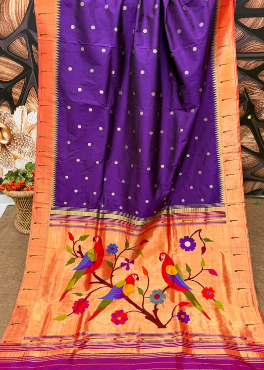Handwoven Pure Silk Muniya Border Paithani Saree