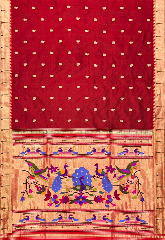 Hand Woven Pure Silk Muniya Border Paithani Saree