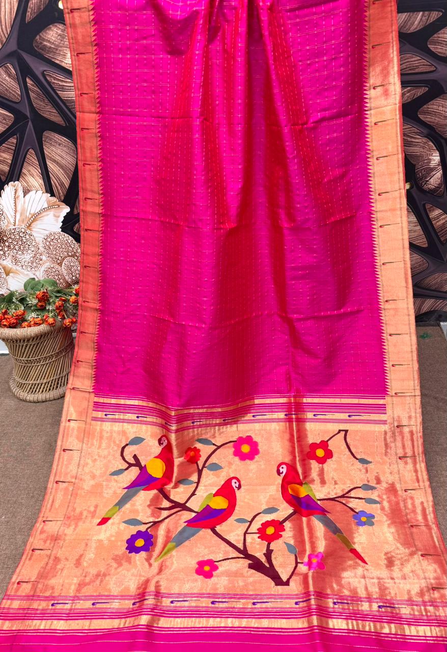 Handwoven Pure Silk Muniya Border Paithani Saree