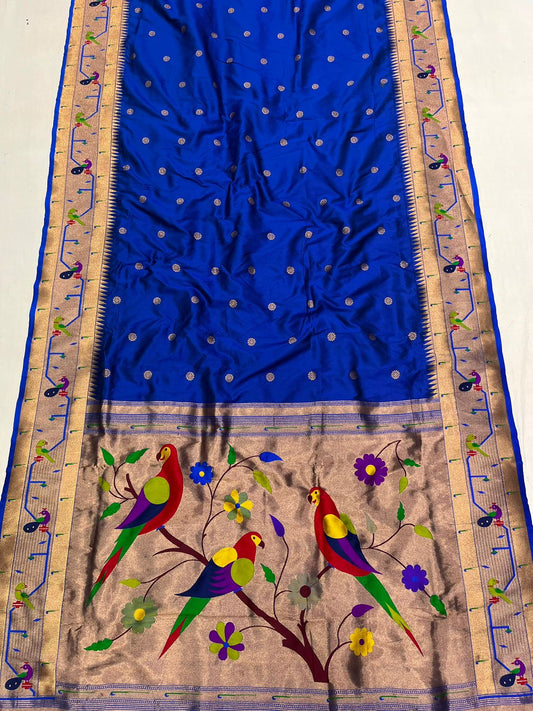 Peacock & Parrot Border Paithani