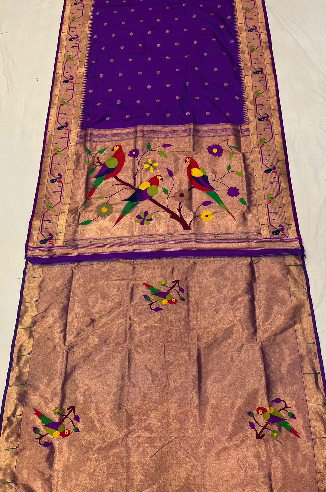 Peacock & Parrot Border Paithani