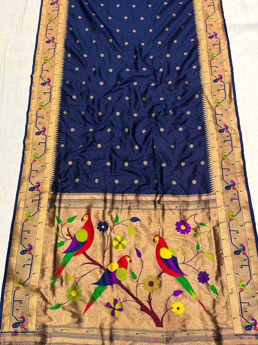 Peacock & Parrot Border Paithani