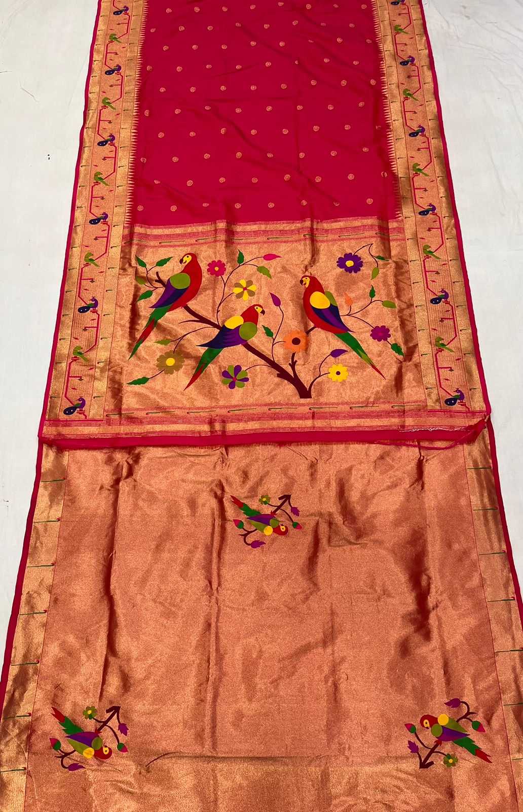 Peacock & Parrot Border Paithani