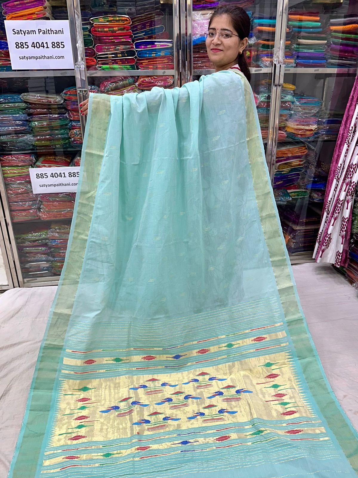 Handloom Double Pallu Cotton Paithani Saree
