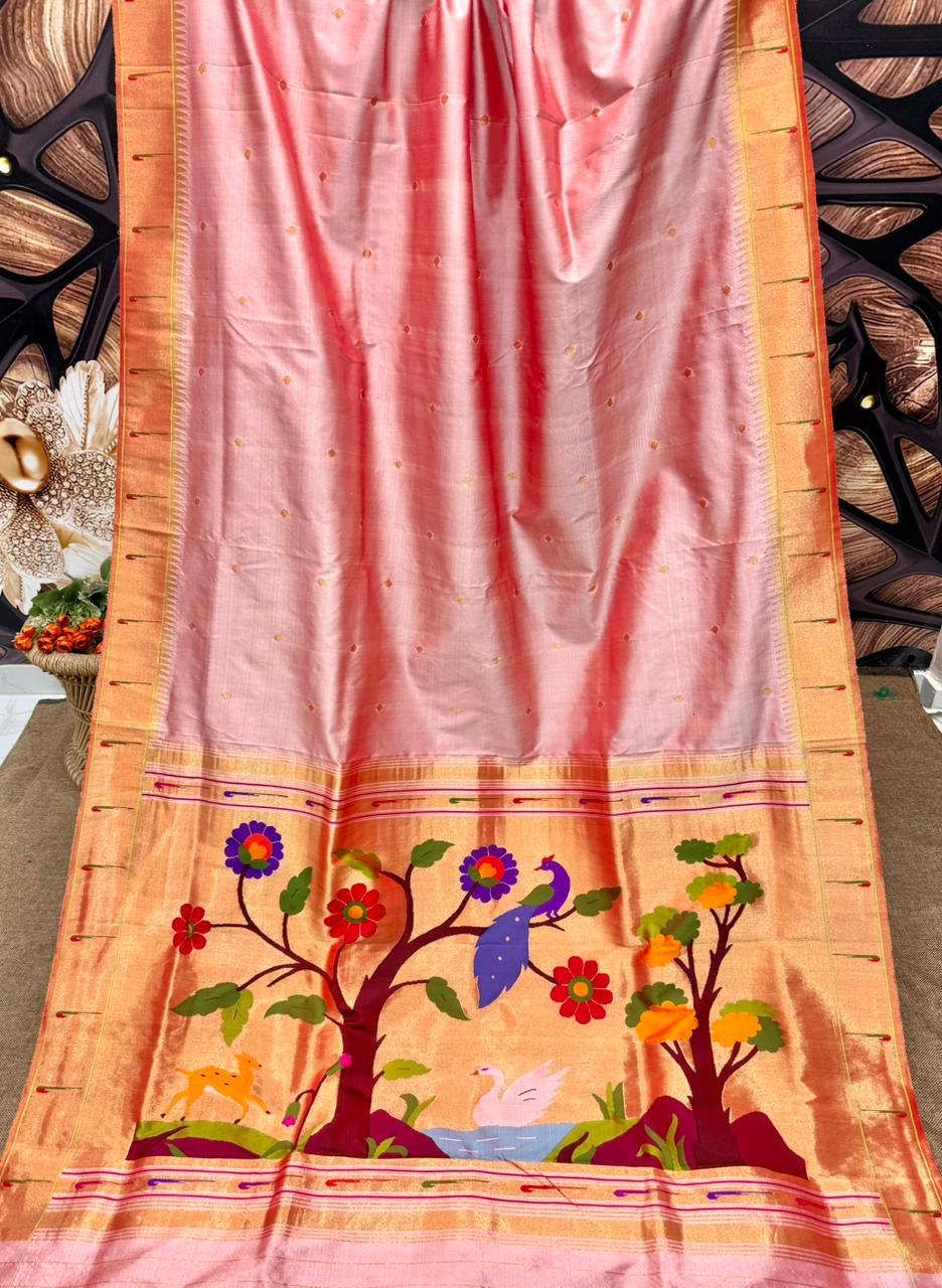Handwoven Pure Silk Muniya Border Paithani Saree