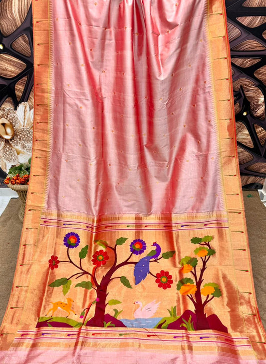 Handwoven Pure Silk Muniya Border Paithani Saree