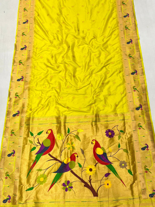 Peacock & Parrot Border Paithani
