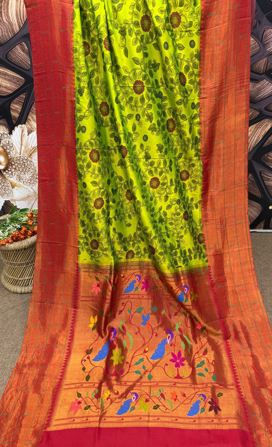Digital Printed Triple Muniya Border Paithani Saree