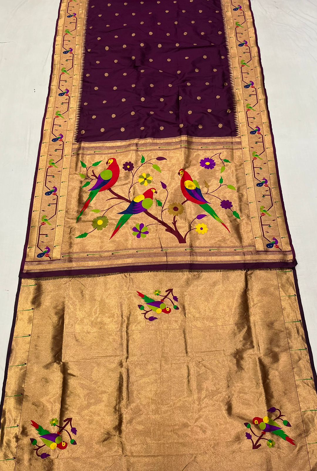 Peacock & Parrot Border Paithani
