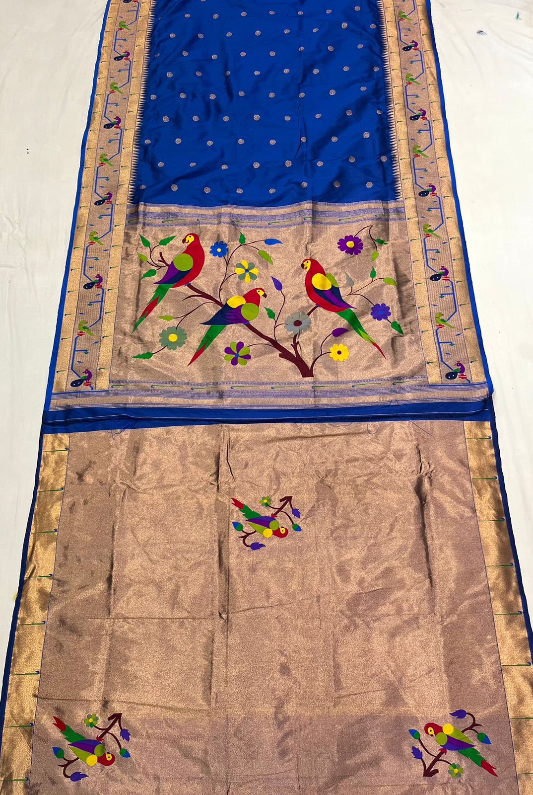Peacock & Parrot Border Paithani