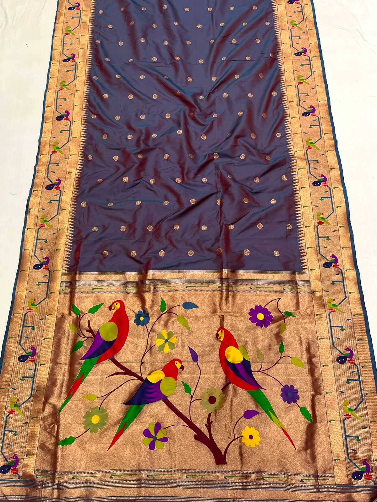 Peacock & Parrot Border Paithani
