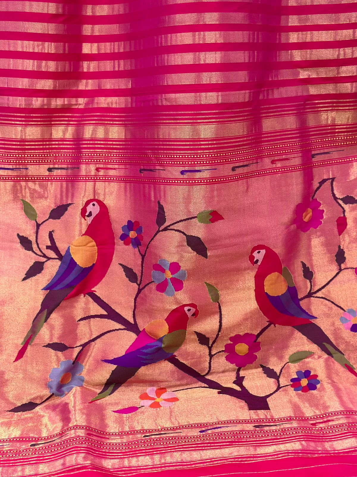 Handwoven Triple Muniya Border Paithani Saree