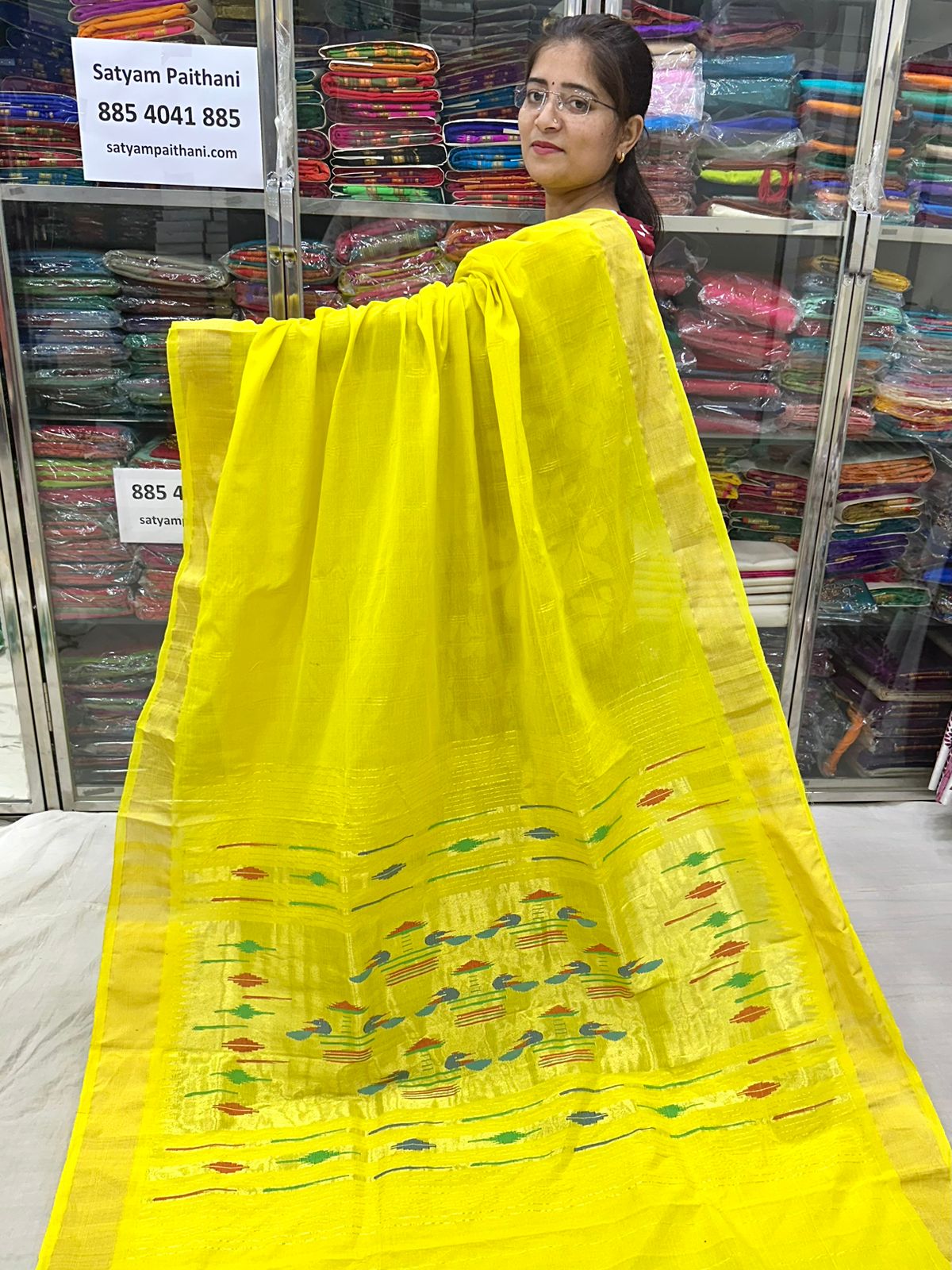 Handloom Double Pallu Cotton Paithani Saree