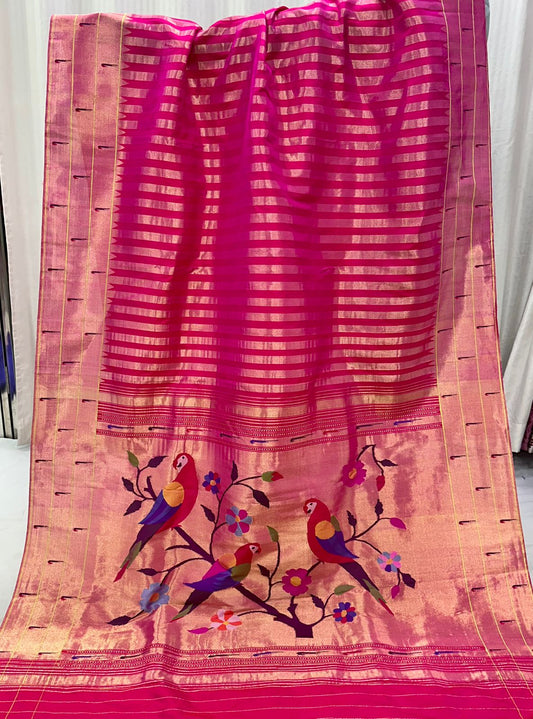 Handwoven Triple Muniya Border Paithani Saree