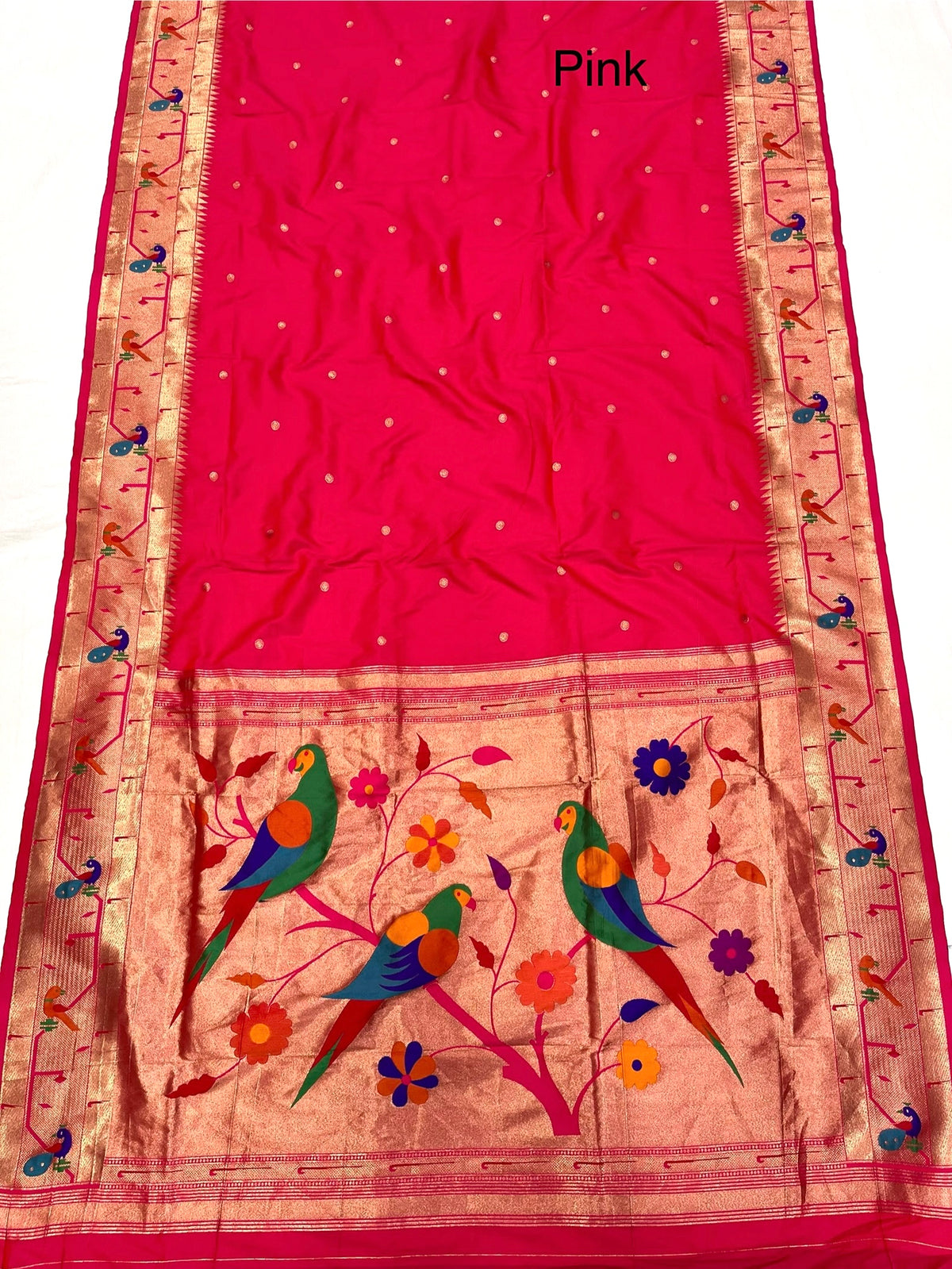 Peacock & parrot border paithani