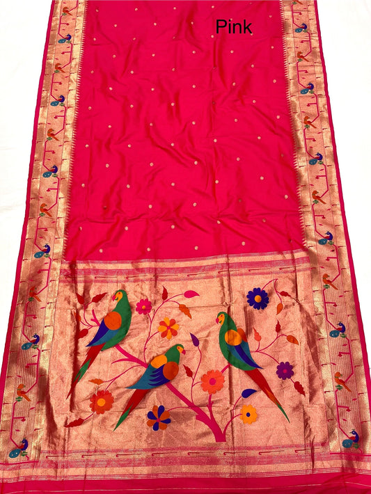 Peacock & parrot border paithani