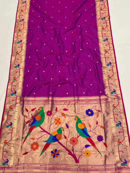 Peacock & parrot border paithani