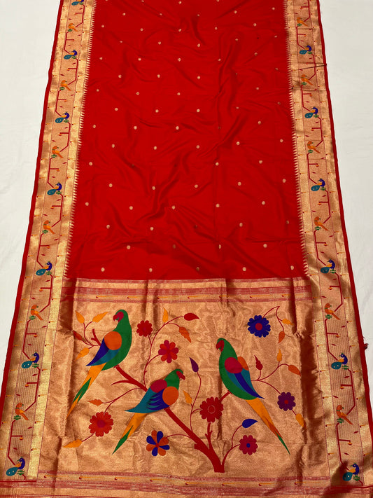 Peacock & parrot border paithani
