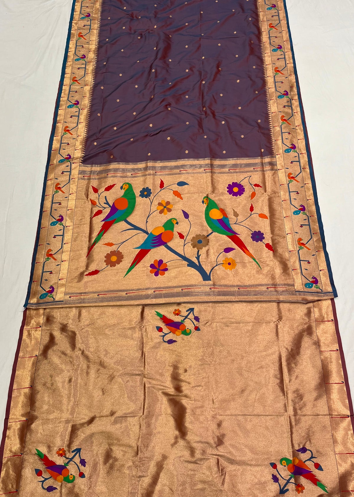 Peacock & parrot border paithani