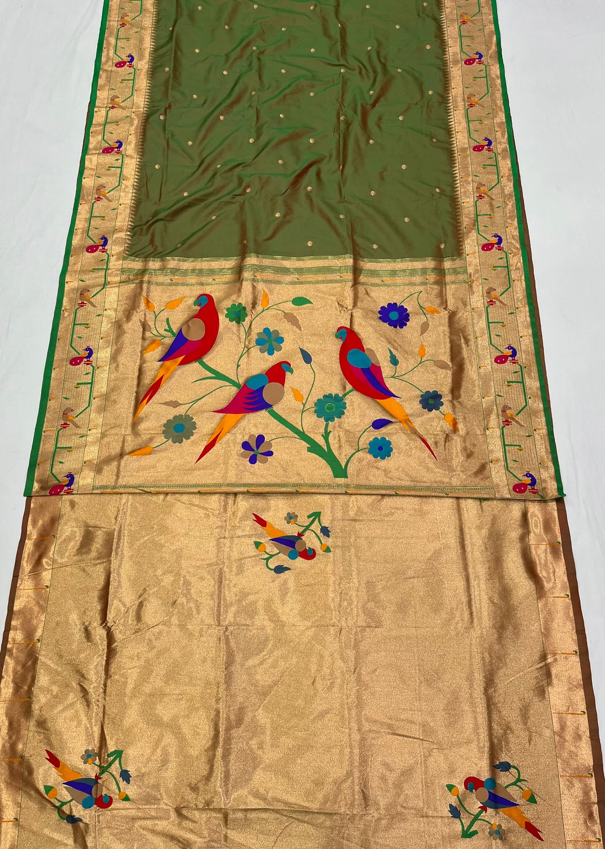 Peacock & parrot border paithani