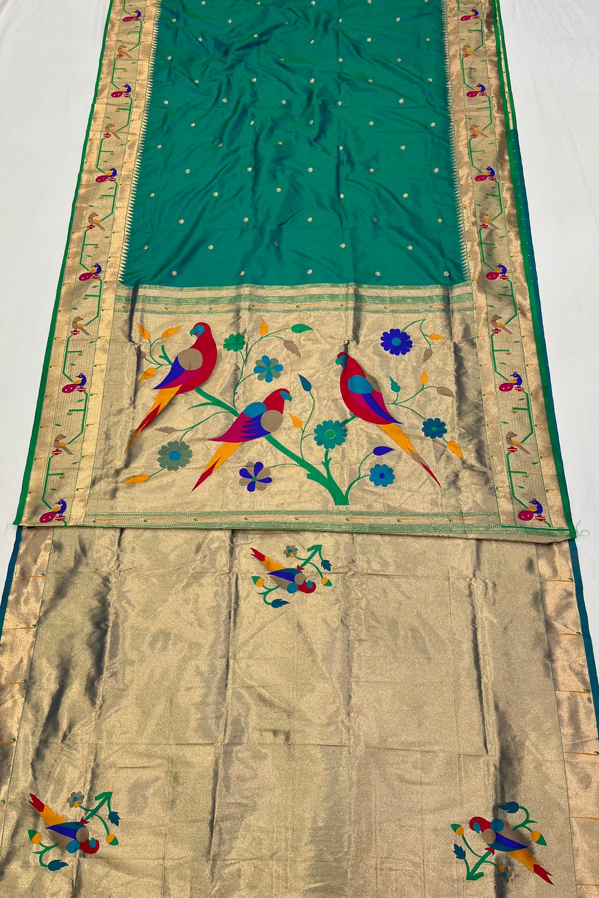 Peacock & parrot border paithani