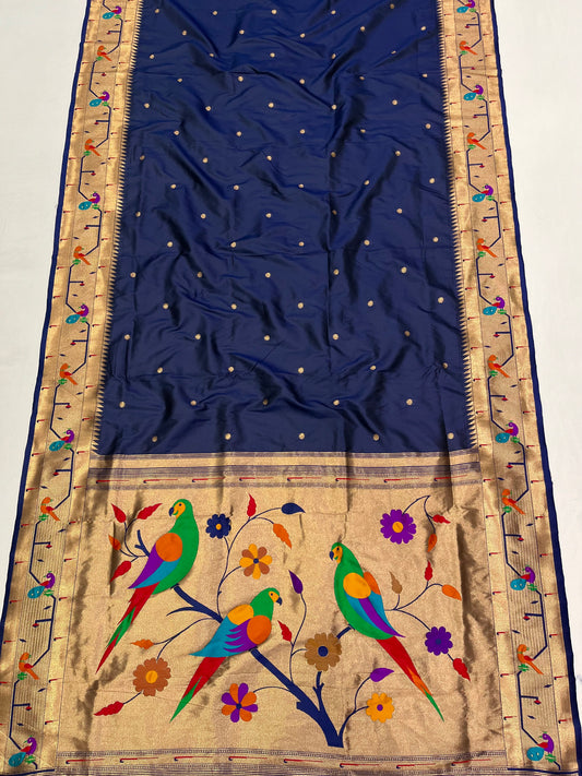 Peacock & parrot border paithani