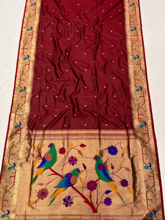 Peacock & parrot border paithani