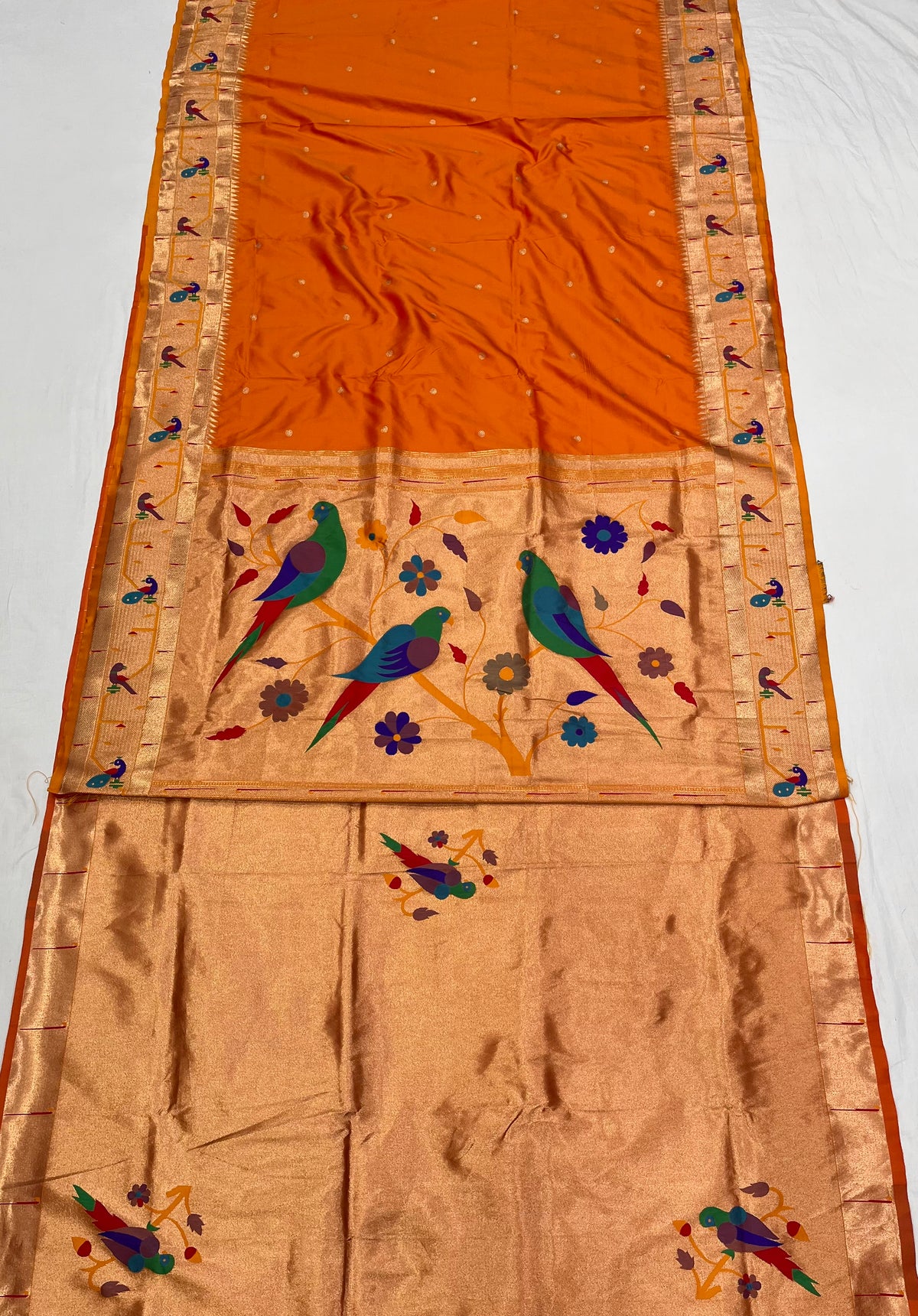 Peacock & parrot border paithani