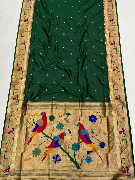 Peacock & parrot border paithani