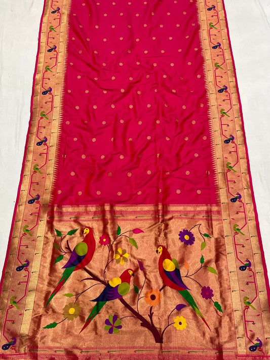 Peacock & Parrot Border Paithani