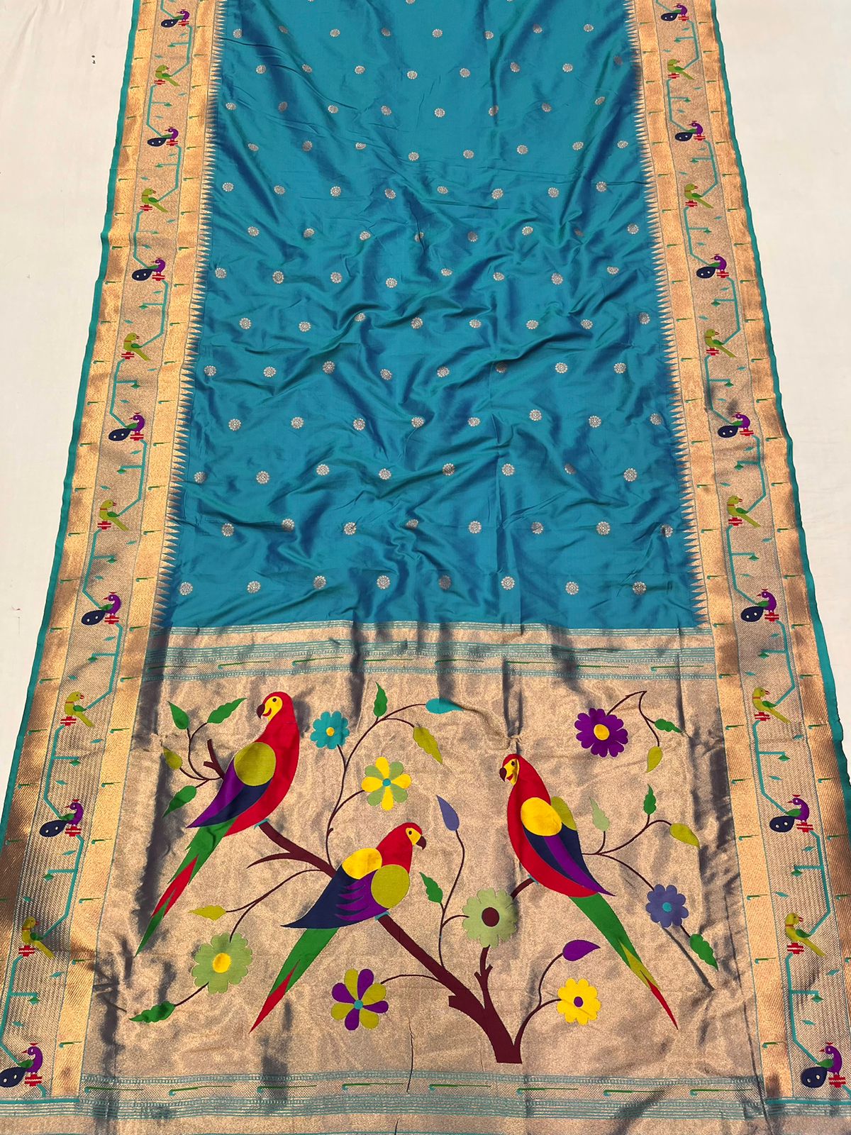 Peacock & Parrot Border Paithani