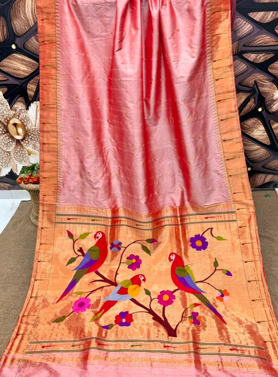 Handwoven Pure Silk Muniya Border Paithani Saree