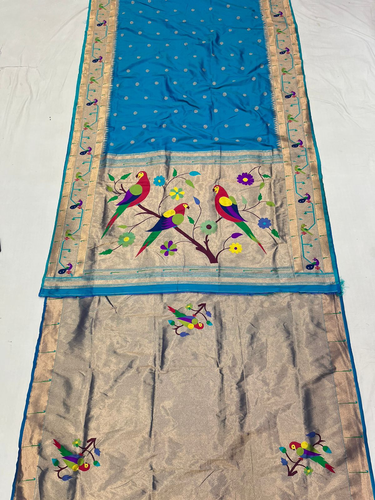 Peacock & Parrot Border Paithani