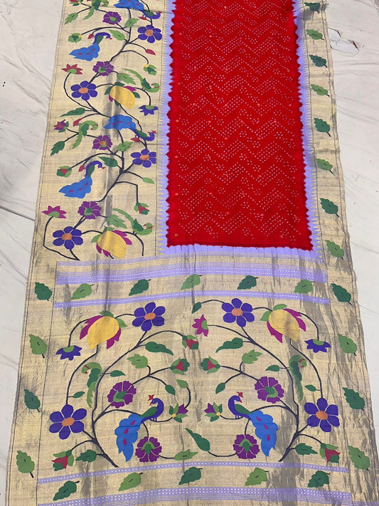Brocket Border Bandhani Paithani Saree
