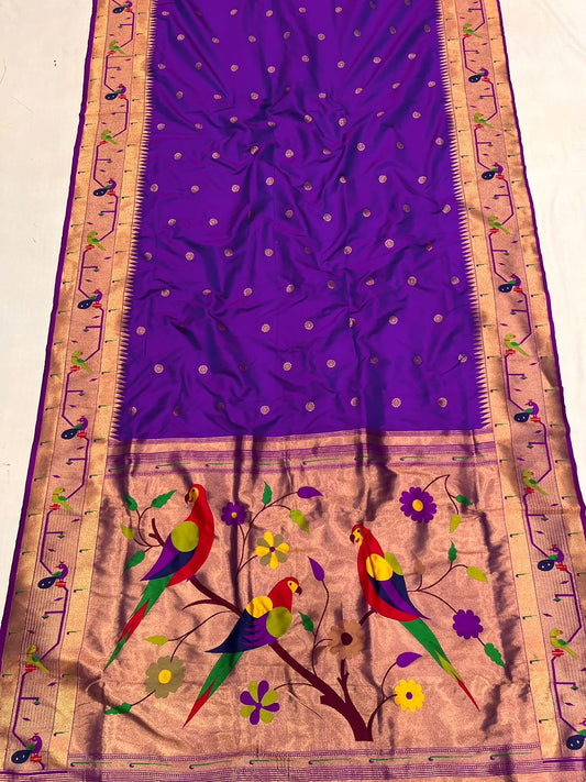 Peacock & Parrot Border Paithani